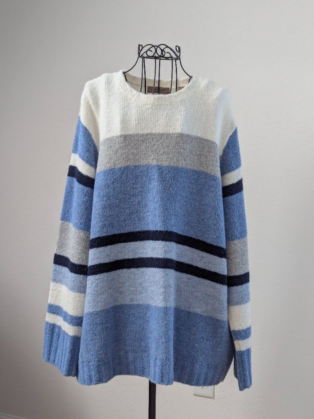 NWOT i.e. Relaxed Woman Merino Wool Sweater 3X Blue Striped Colorblock